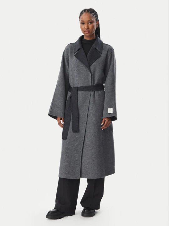 Zdjęcie produktu Calvin Klein Płaszcz wełniany Long LV044H538G Szary Regular Fit