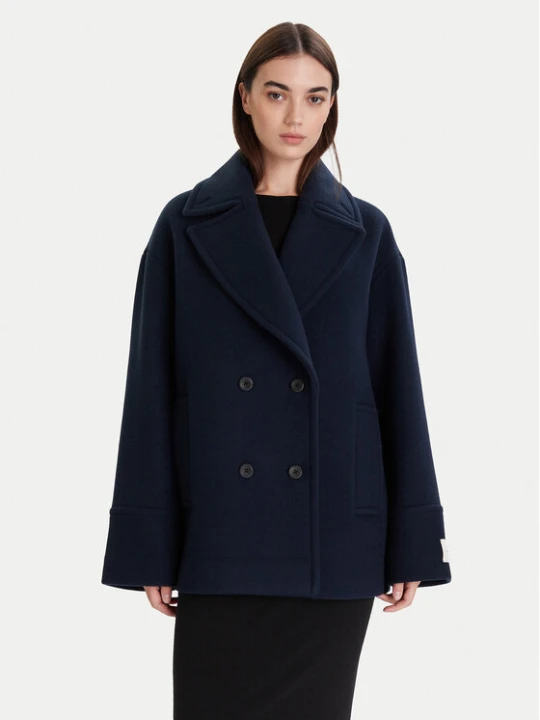 Zdjęcie produktu Calvin Klein Płaszcz wełniany LV044D549G Granatowy Relaxed Fit