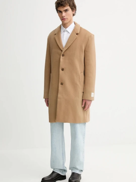 Zdjęcie produktu Calvin Klein płaszcz z dodatkiem wełny brązowy