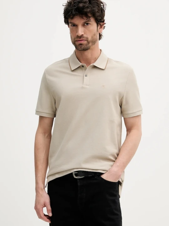 Zdjęcie produktu Calvin Klein polo męskie bawełniane beżowy