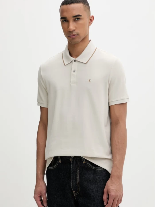 Zdjęcie produktu Calvin Klein polo męskie bawełniane beżowy