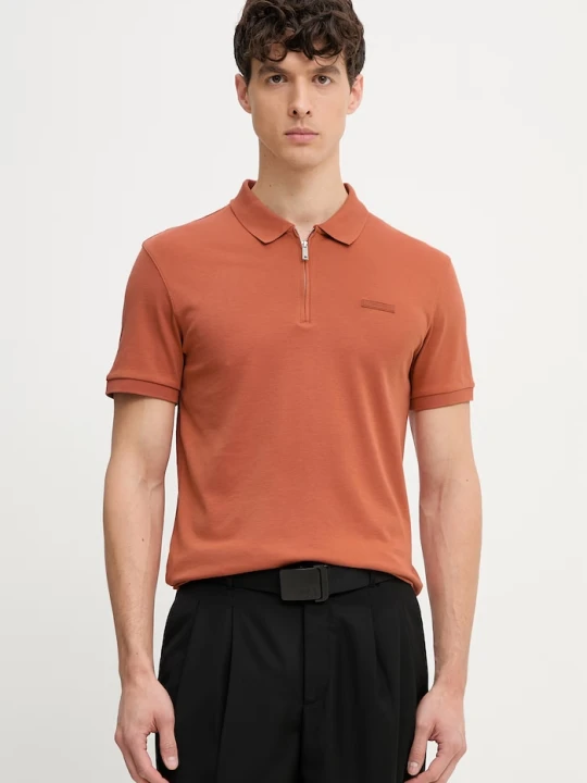 Zdjęcie produktu Calvin Klein polo męskie bawełniane brązowy