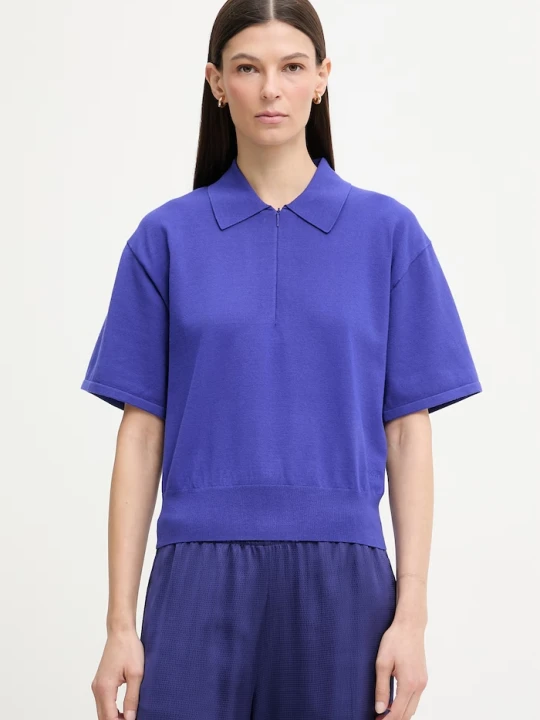 Zdjęcie produktu Calvin Klein polo swetrowe damskie z wiskozą niebieski