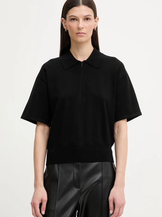 Zdjęcie produktu Calvin Klein polo swetrowe damskie z wiskozą czarny