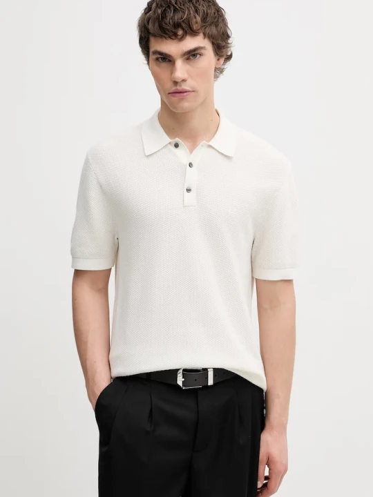 Zdjęcie produktu Calvin Klein polo swetrowe męskie bawełniane beżowy