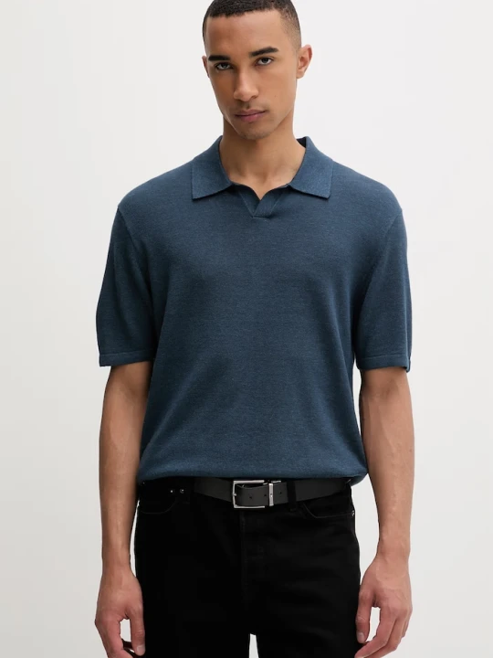 Zdjęcie produktu Calvin Klein polo swetrowe męskie z dodatkiem lnu granatowy