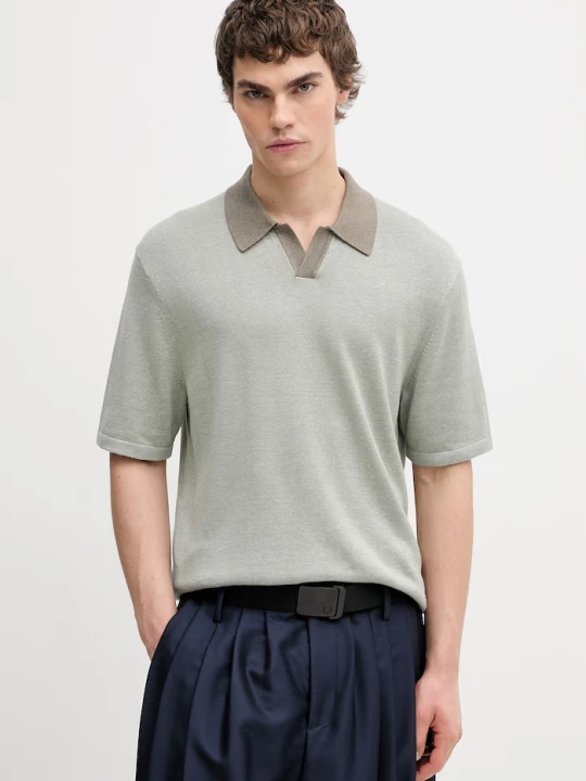 Zdjęcie produktu Calvin Klein polo swetrowe męskie z dodatkiem lnu zielony