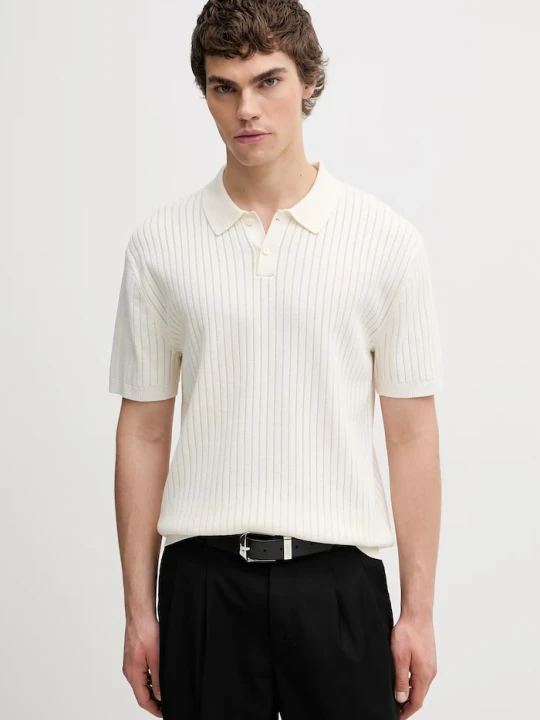 Zdjęcie produktu Calvin Klein polo swetrowe męskie z wiskozą beżowy