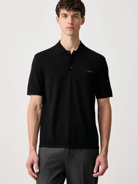Zdjęcie produktu Calvin Klein polo swetrowe męskie z wiskozą czarny