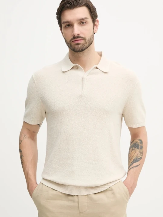 Zdjęcie produktu Calvin Klein polo z domieszką lnu beżowy