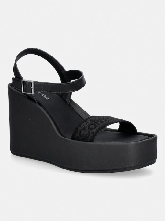 Zdjęcie produktu Calvin Klein sandały na koturnie WEDGE 70 SNDL WEBBING LTH czarny