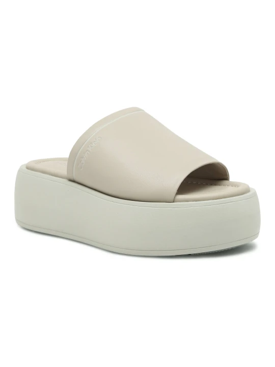 Zdjęcie produktu Calvin Klein Skórzane klapki FLATFORM SLIDE LTH beżowy