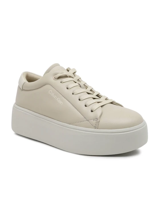 Zdjęcie produktu Calvin Klein Skórzane sneakersy FLATFORM CUPSOLE LACE UP LTH beżowy