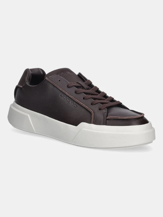 Zdjęcie produktu Calvin Klein sneakersy skórzane CHUNKY CUPSOLE LACE UP LTH PINCH brązowy