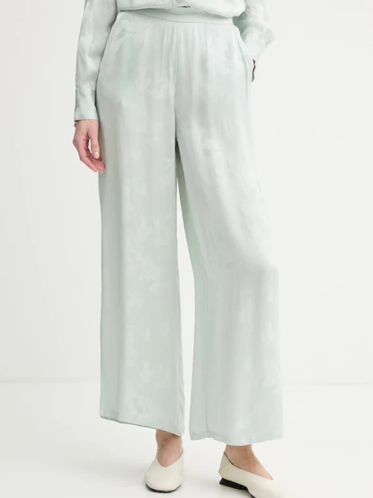 Zdjęcie produktu Calvin Klein spodnie wide leg damskie z wiskozy zielony