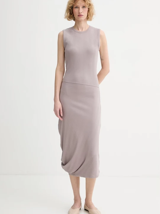 Zdjęcie produktu Calvin Klein sukienka asymetryczna bawełniana z elastanem fioletowy
