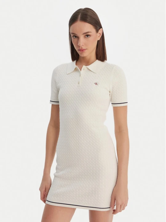 Zdjęcie produktu Calvin Klein Sukienka codzienna Microcable LV047F323G Beżowy Slim Fit