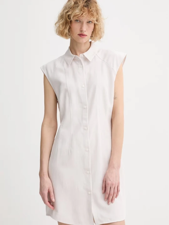 Zdjęcie produktu Calvin Klein sukienka letnia z dodatkiem lnu beżowy