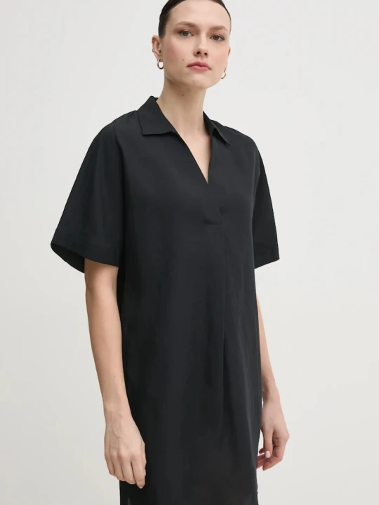 Zdjęcie produktu Calvin Klein sukienka z domieszką lnu czarny