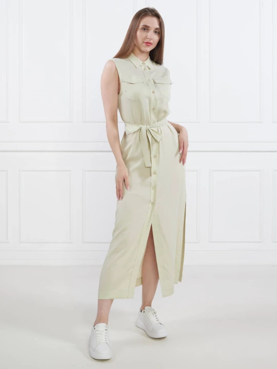 Zdjęcie produktu Calvin Klein Sukienka z paskiem TENCEL SLEEVELESS SHIRT DRESS | z dodatkiem lnu pistacjowy