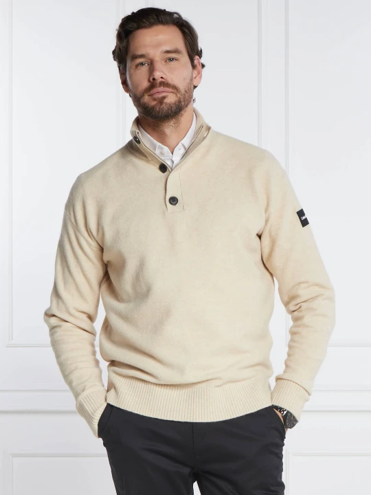 Zdjęcie produktu Calvin Klein Sweter LYCRA BLEND BUTTON QUARTER ZIP | Regular Fit | z dodatkiem wełny beżowy
