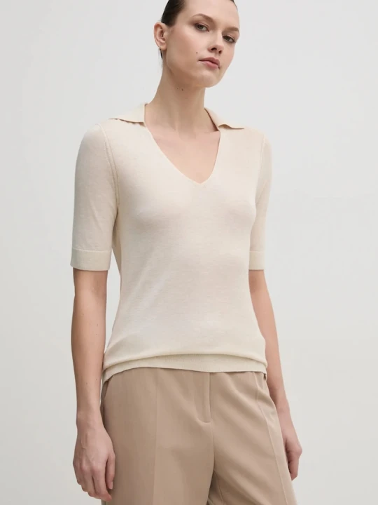 Zdjęcie produktu Calvin Klein sweter z domieszką jedwabiu beżowy