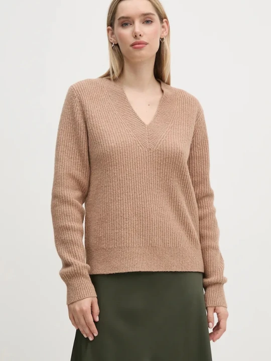 Zdjęcie produktu Calvin Klein sweter z domieszką wełny beżowy