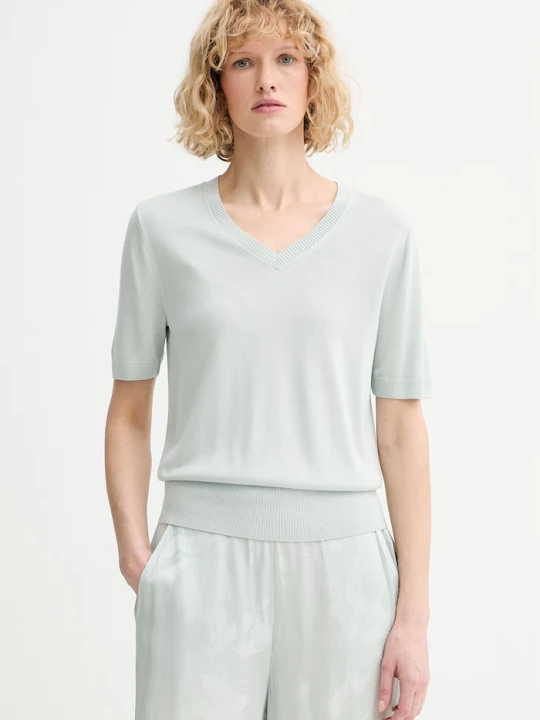 Zdjęcie produktu Calvin Klein sweter z krótkim rękawem damski z wiskozy zielony