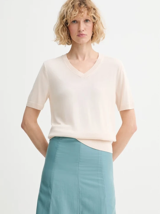 Zdjęcie produktu Calvin Klein sweter z krótkim rękawem damski z wiskozy beżowy