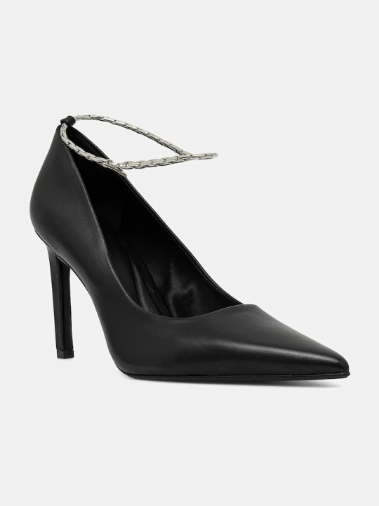 Zdjęcie produktu Calvin Klein szpilki skórzane ESS STILETTO HDW CHAIN LTH 90 czarny