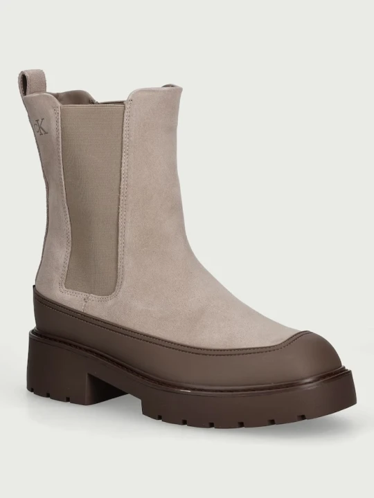 Zdjęcie produktu Calvin Klein sztyblety na platformie damskie zamszowe CHUNKY CHELSEA BOOT SUE EM beżowy
