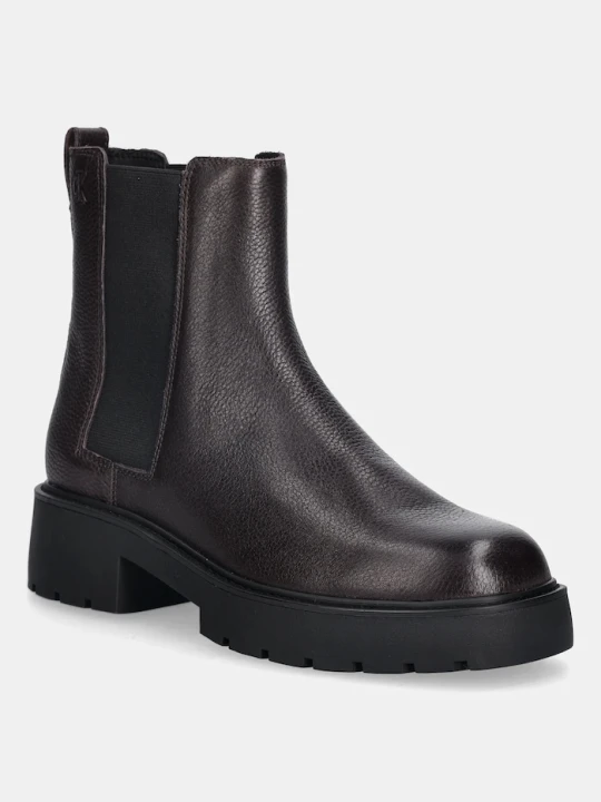 Zdjęcie produktu Calvin Klein sztyblety skórzane CHUNKY CHELSEA BOOT LTH bordowy