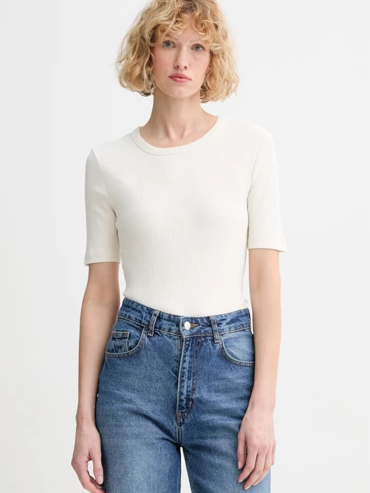 Zdjęcie produktu Calvin Klein T-shirt basic damski bawełniany z elastanem beżowy