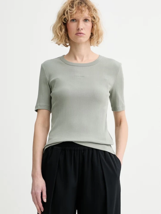 Zdjęcie produktu Calvin Klein T-shirt basic damski bawełniany z elastanem zielony
