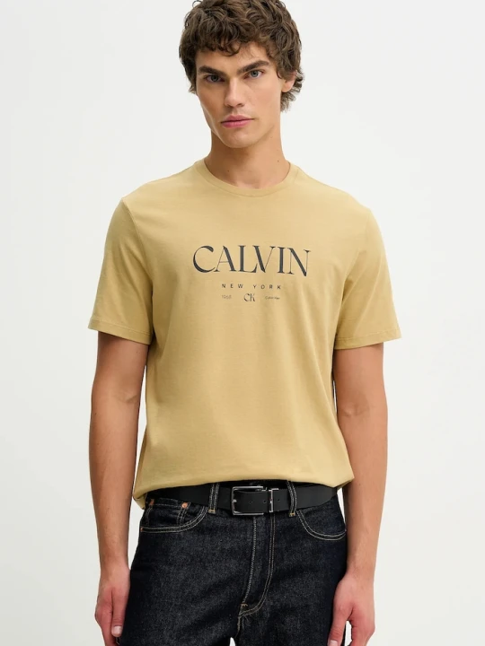 Zdjęcie produktu Calvin Klein t-shirt bawełniany beżowy