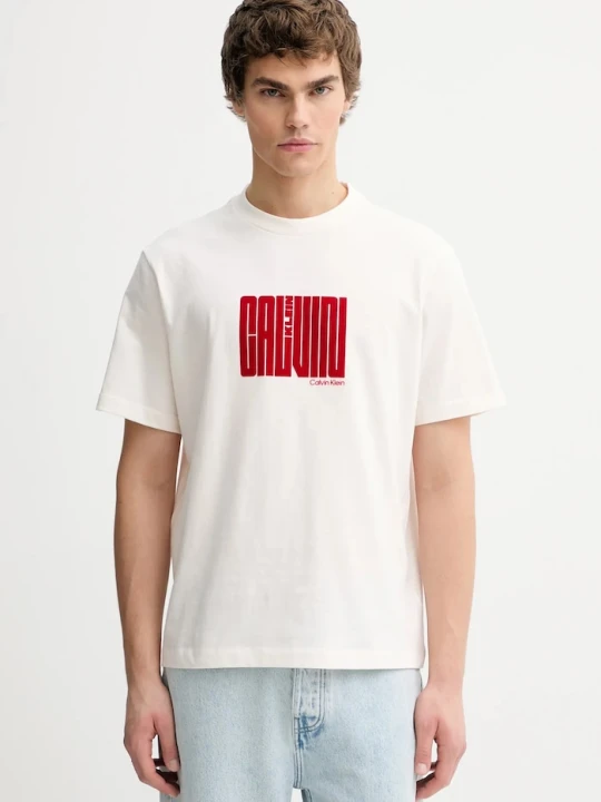 Zdjęcie produktu Calvin Klein t-shirt bawełniany beżowy