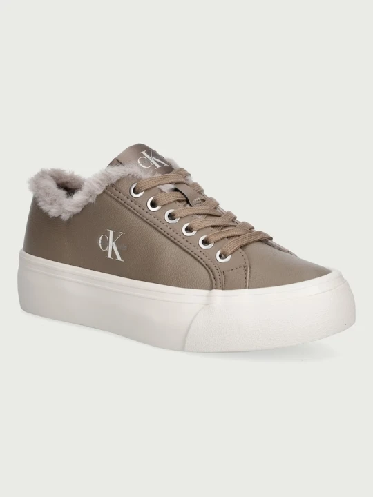 Zdjęcie produktu Calvin Klein VULC FLATF LACEUP LTH FUR sneakersy damskie beżowy