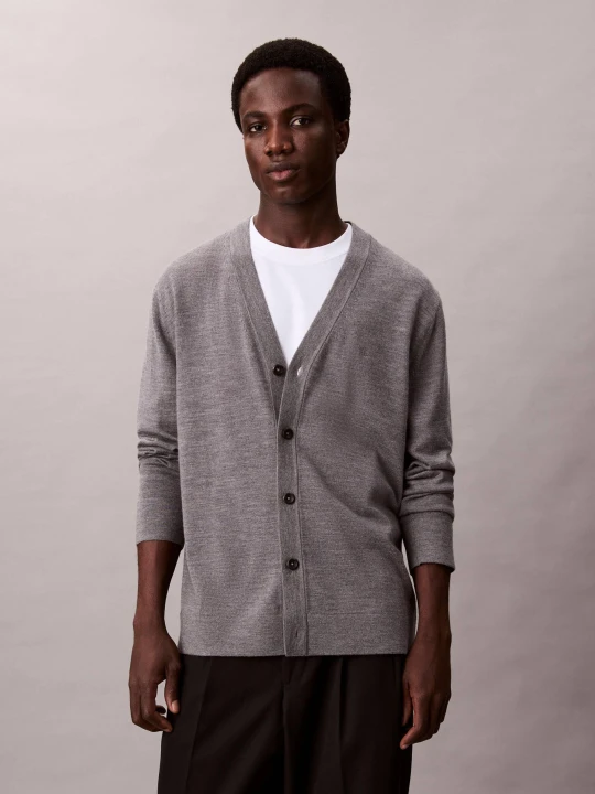 Zdjęcie produktu Calvin Klein Wełniany kardigan | Regular Fit szary