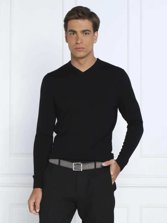 Zdjęcie produktu Calvin Klein Wełniany sweter SUPERIOR | Slim Fit czarny