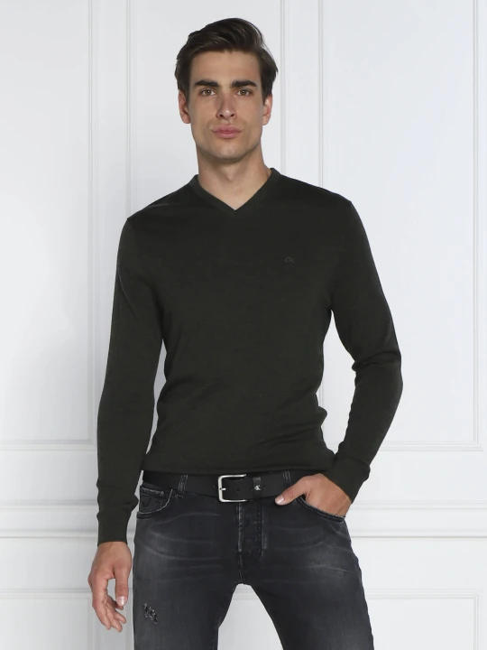 Zdjęcie produktu Calvin Klein Wełniany sweter SUPERIOR | Slim Fit oliwkowy