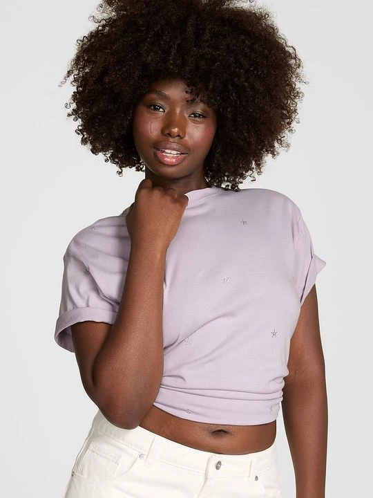 Zdjęcie produktu PINK Campus Bawełniany T-shirt Victoria's Secret Fioletowy