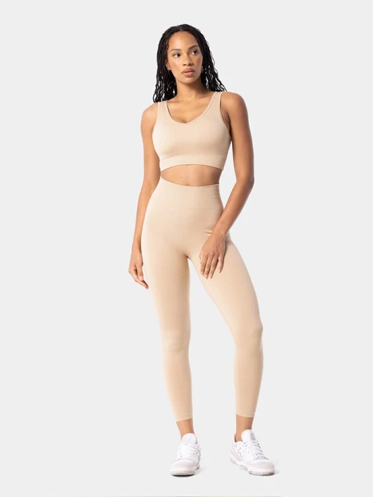 Zdjęcie produktu Carpatree Legginsy sportowe "Simply" w kolorze beżowym rozmiar: M