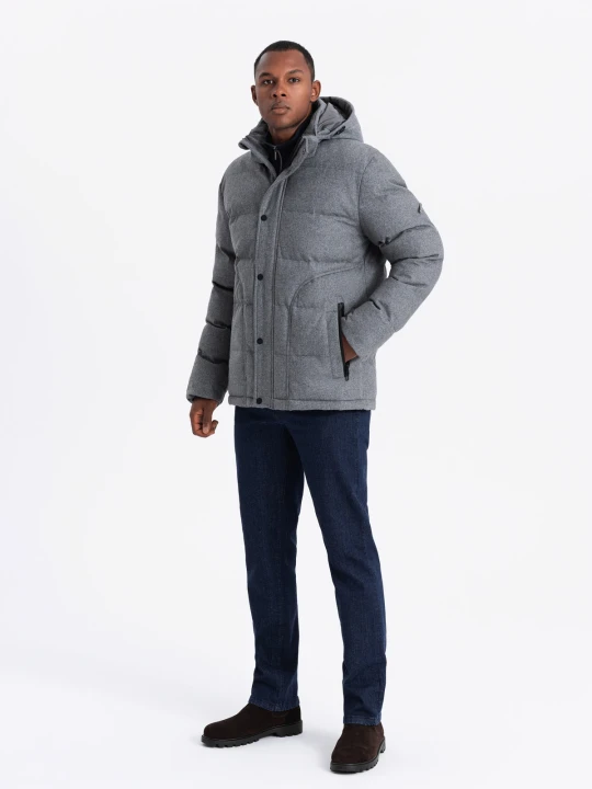 Zdjęcie produktu Casualowa kurtka męska puffer z wełną – szary melanż V1 Ombre Clothing