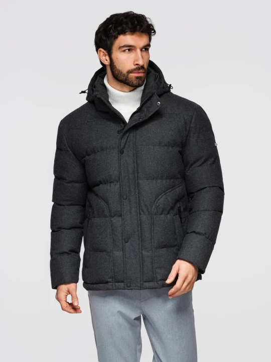 Zdjęcie produktu Casualowa męska kurtka puffer z wełną – czarny melanż V2 - Rozmiar: XXL Ombre Clothing
