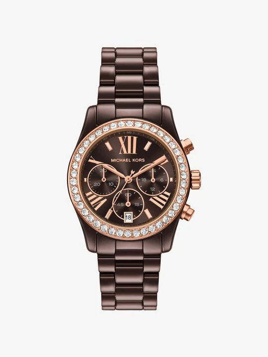 Zdjęcie produktu Ceramiczny zegarek Lexington w brązowym kolorze z kryształkami pavé Michael Kors