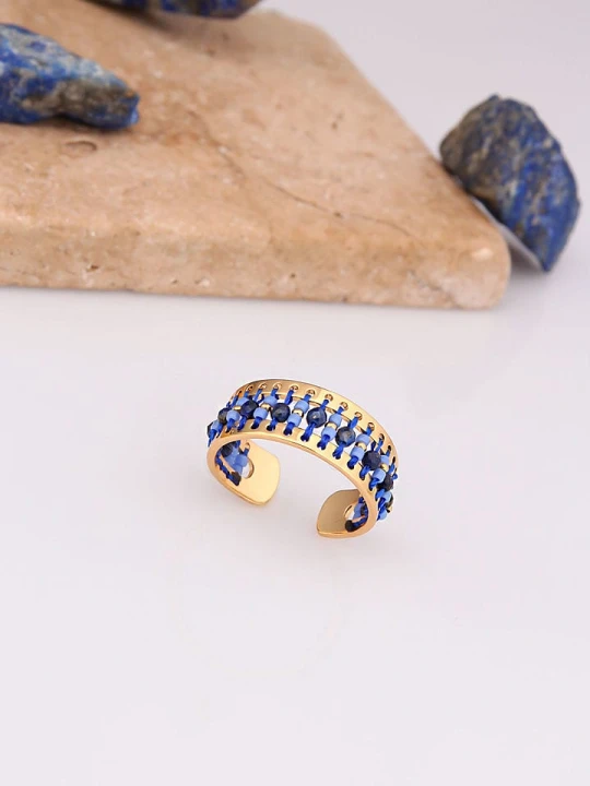 Zdjęcie produktu Charlize Pozłacany pierścionek z lapis lazuli i kamieniami ozdobnymi rozmiar: onesize