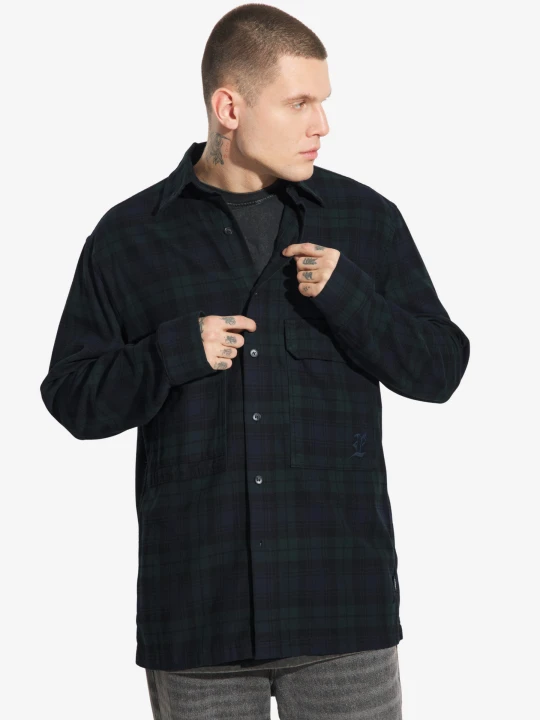 Zdjęcie produktu Check koszula męska flanelowa bawełniana granatowa PROSTO.