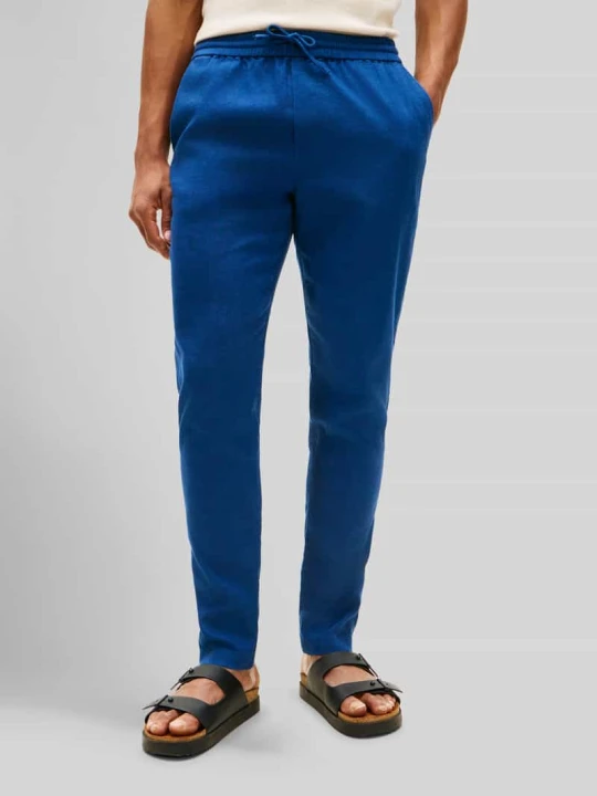 Zdjęcie produktu Chino o kroju tapered z mieszanki lnu ze ściągaczem w pasie model 'HARLEM' Tommy Hilfiger Ciemnoniebieski
