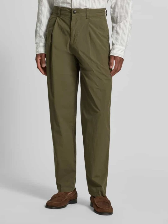 Zdjęcie produktu Chinosy o kroju straight fit z mieszanki bawełny model 'CHINO_ST_PLEATED_1' Boss Khaki