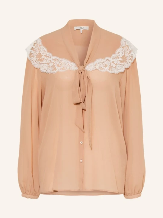 Zdjęcie produktu Chloé Jedwabna Bluzka Z Kokardą I Koronką rosa różowy